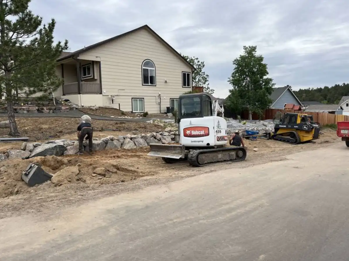 Excavation for drainage installation on a Colorado Springs property